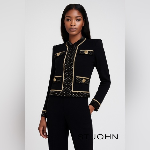 St. John Jackets & Blazers - St John Evening Pants Suit Black Studded With Gold Bottons Top P Pants 2